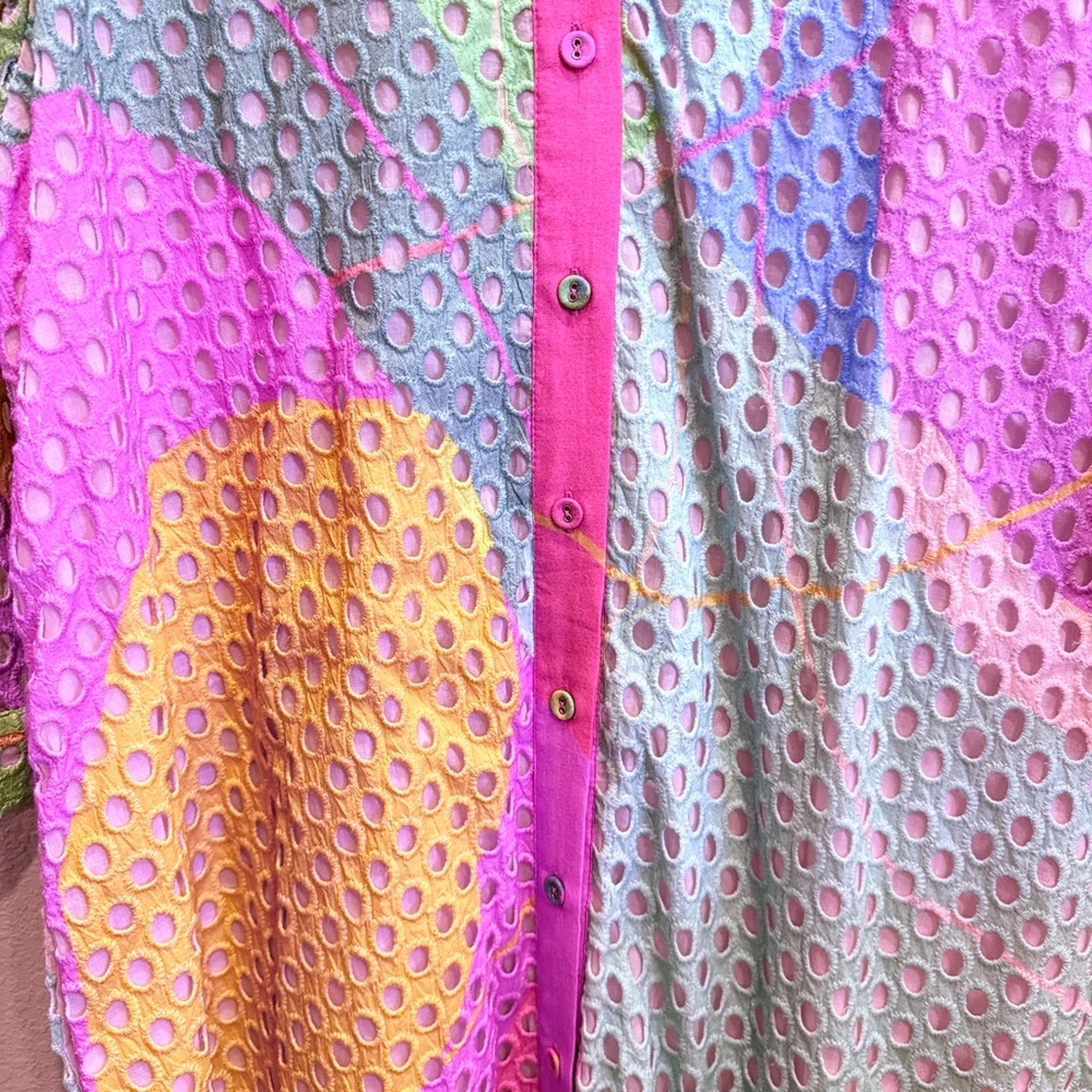 Conditions Apply by Anthropologie 100% Cotton Eyelet Multicolor Shirtdress sz L - Picture 16 of 16